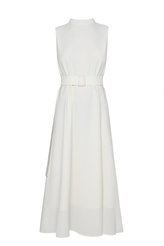 Belted White Dress
