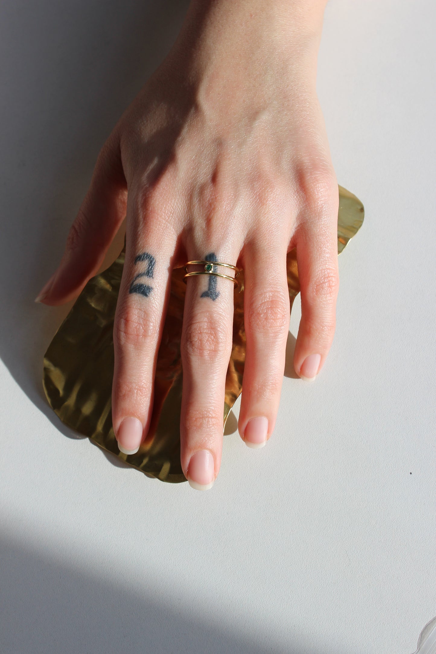 Double Ring With Green Detail