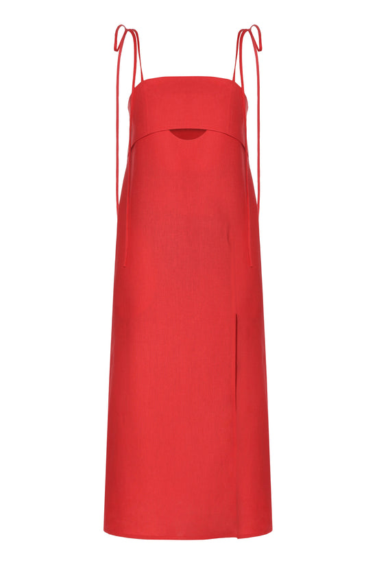 Red Linen Slip Dress