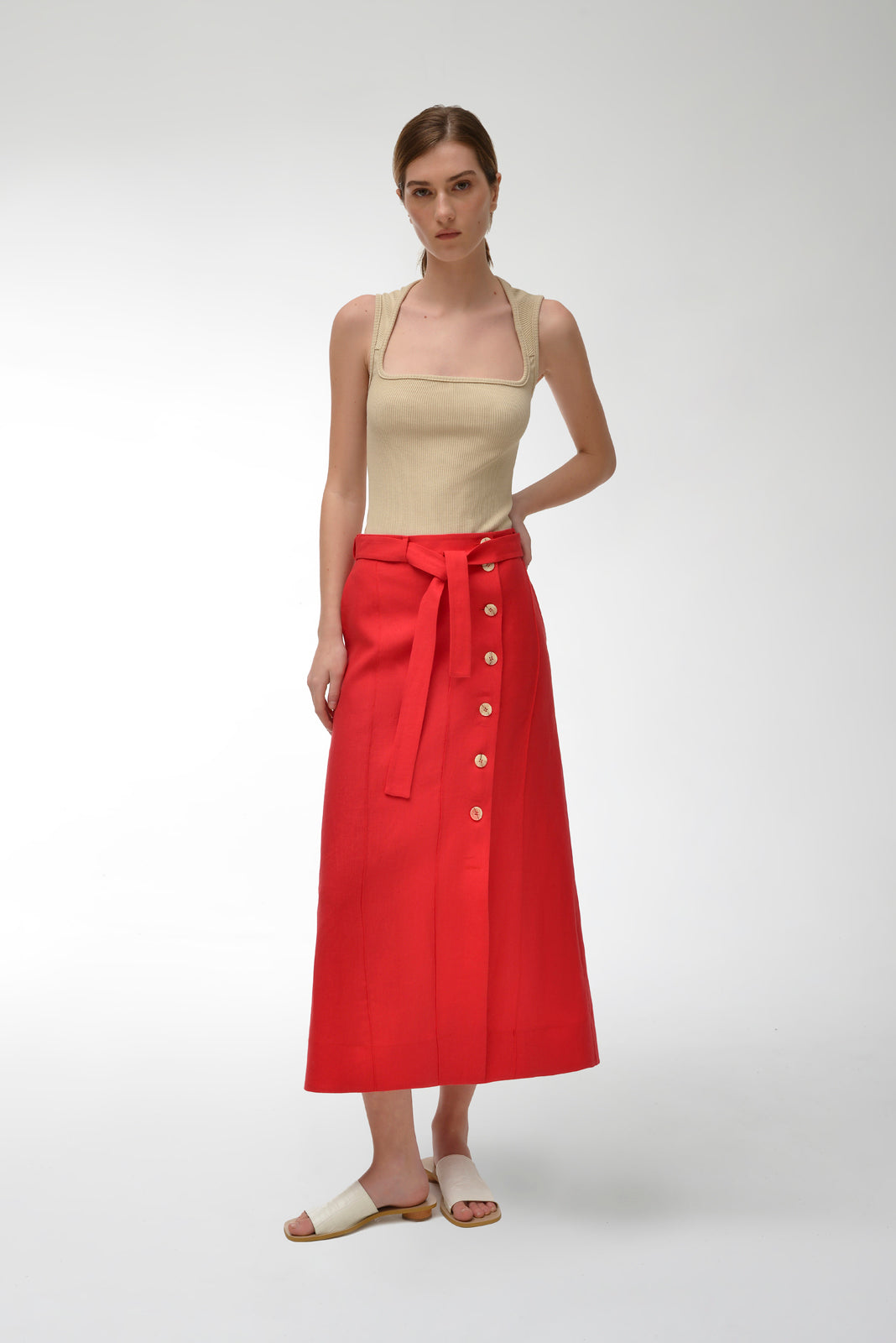 Load image into Gallery viewer, Button Down Linen Skirt
