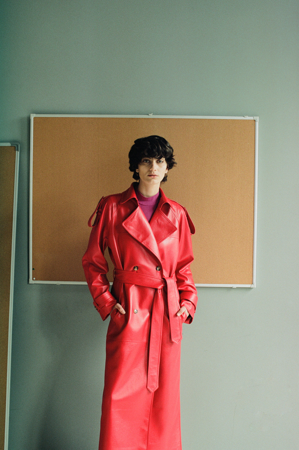 Load image into Gallery viewer, Red Faux Leather Trench Coat
