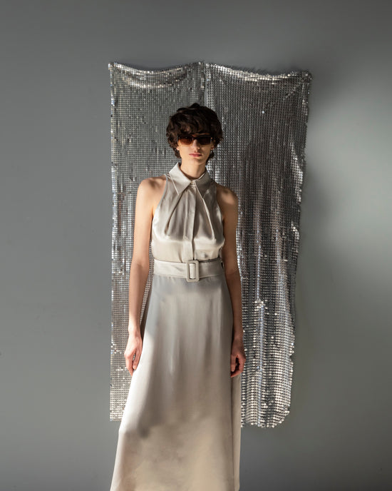 Load image into Gallery viewer, Silver Satin Tiered Dress
