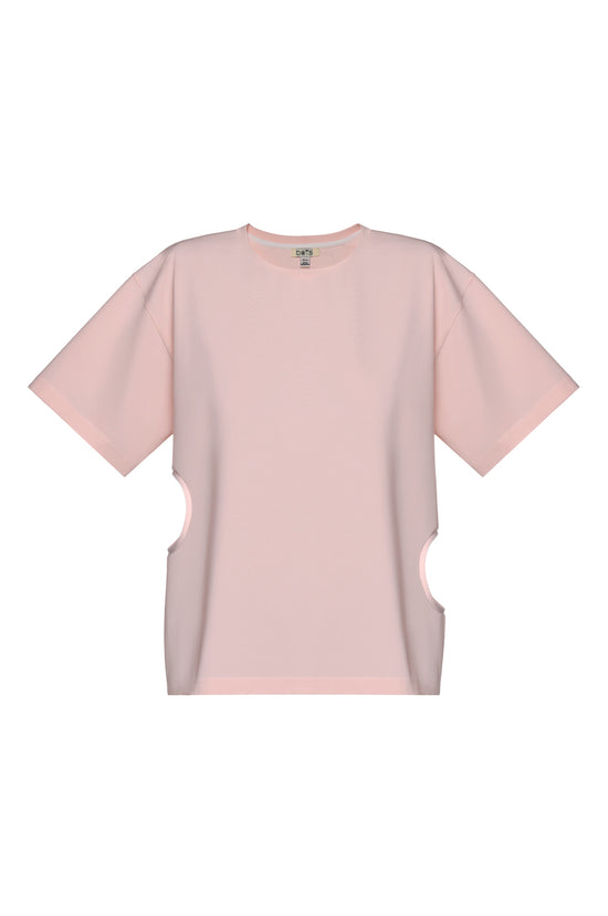 Cut Out Detailed Pink T-Shirt