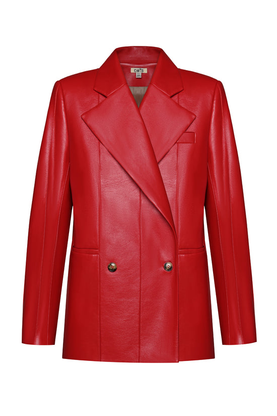 Red Faux Leather Blazer
