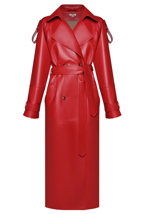 Load image into Gallery viewer, Red Faux Leather Trench Coat
