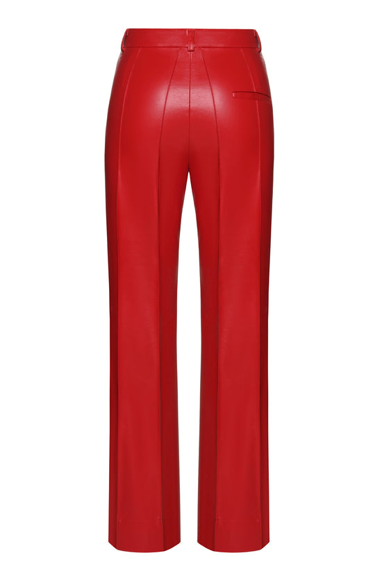 Red Faux Leather Straight Pants